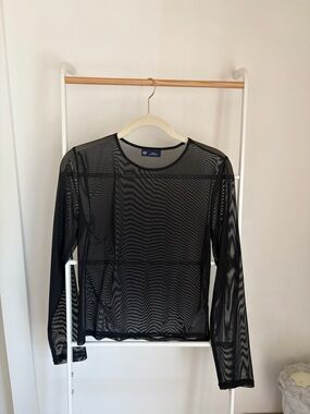 Sheer Black Long-Sleeve Mesh Crop Top Never Worn